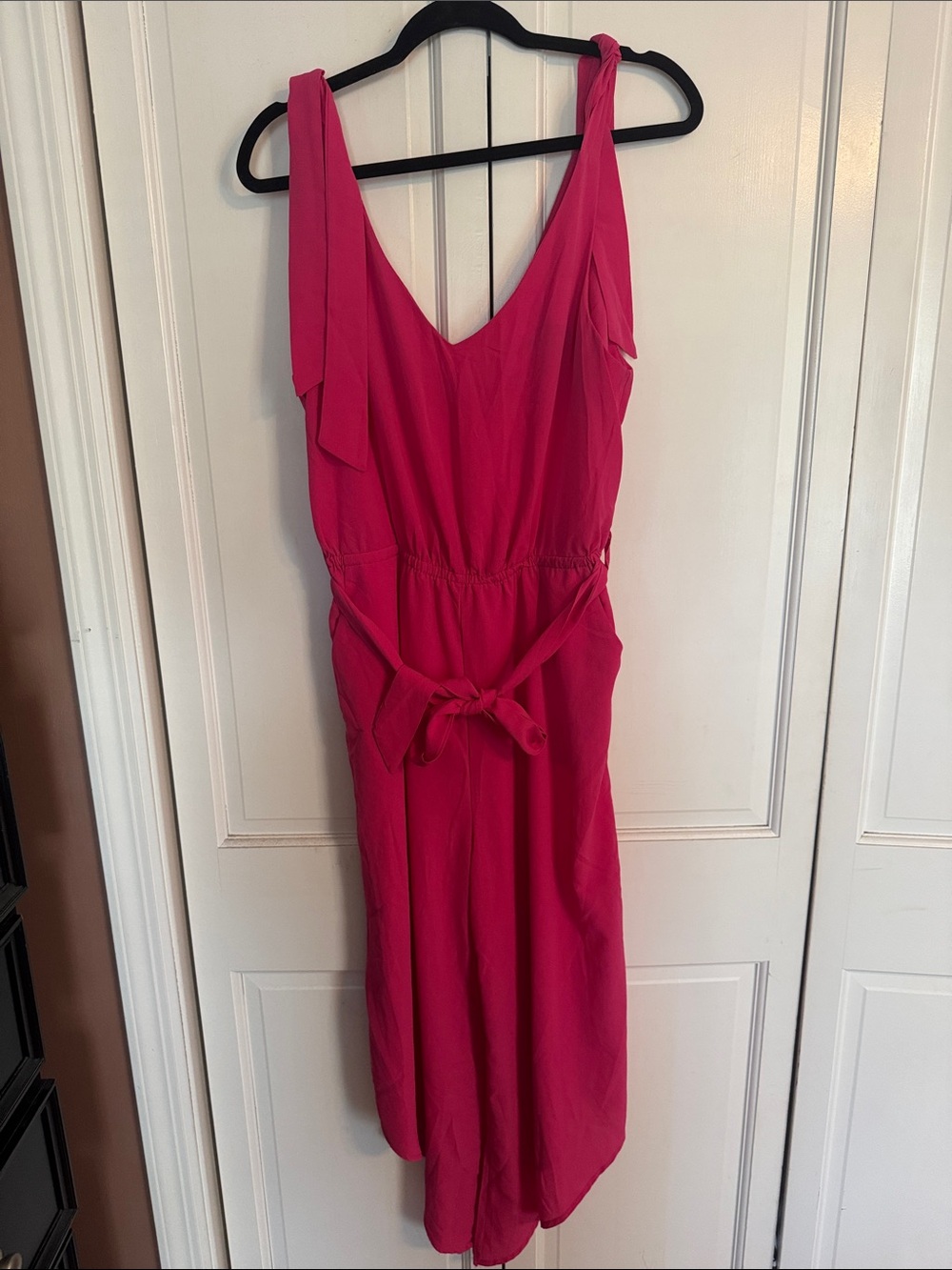 Women's Fuchsia V-Neck Jumpsuit with Waist Tie